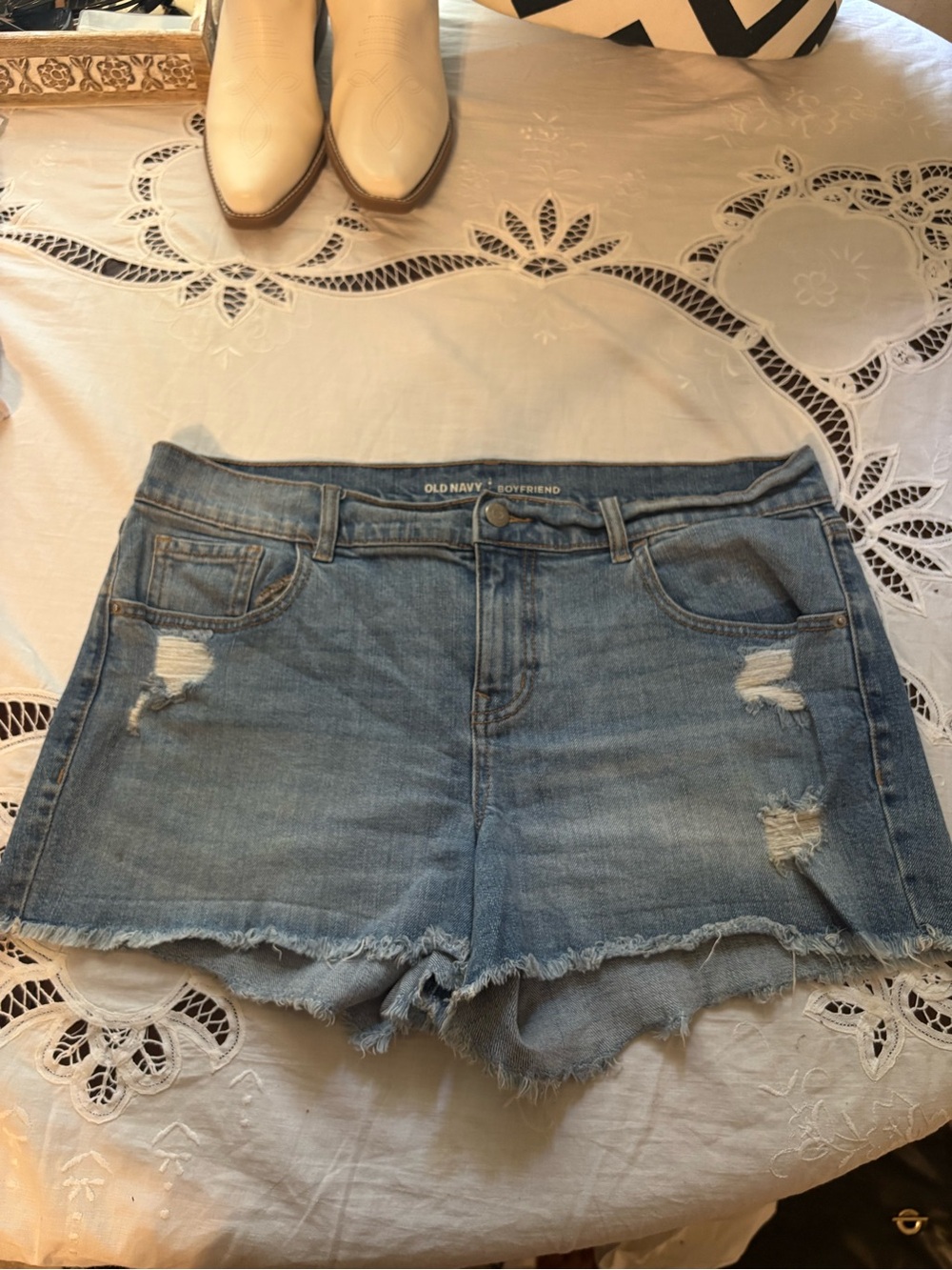 Old Navy Distressed Light Blue Denim Boyfriend Shorts